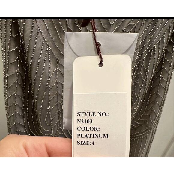 Sue Wong Nocturne Platinum Silver Beaded Empire Short Cocktail Formal Dress 4 - Picture 5 of 5